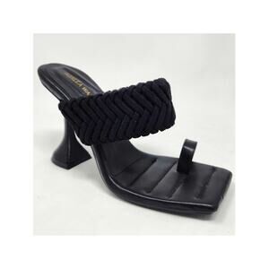 Azalea Wang Brady Heels Women 7 Black Braided Strap Square Heel Toe Post EUC